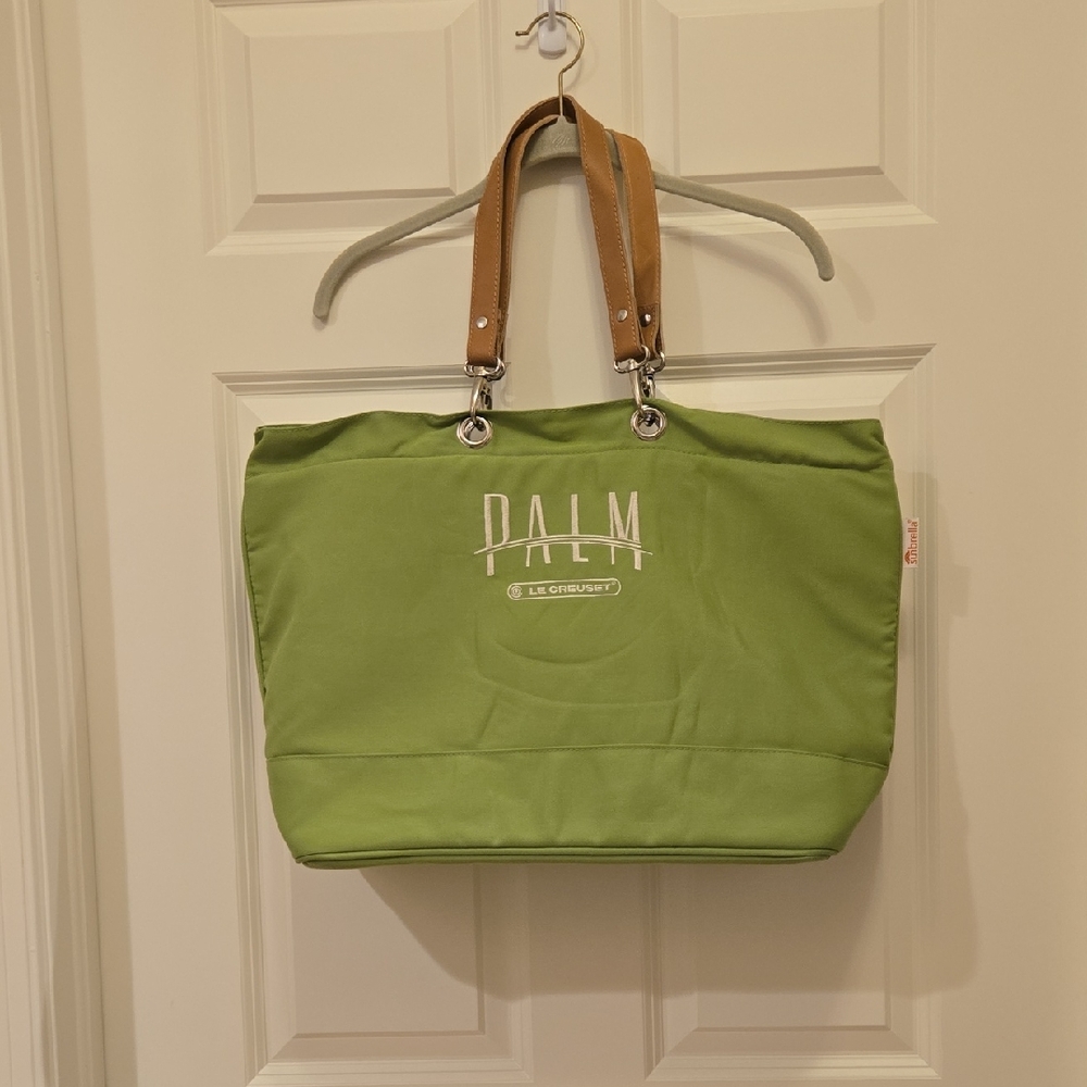 Le Creuset Palm Green Tote Bag with Tan Handles